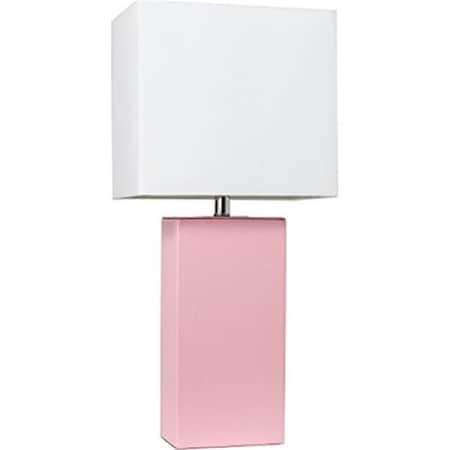 Elegant Designs LT1025-PNK Modern Leather Table Lamp - Pink With White Fabric Shade
